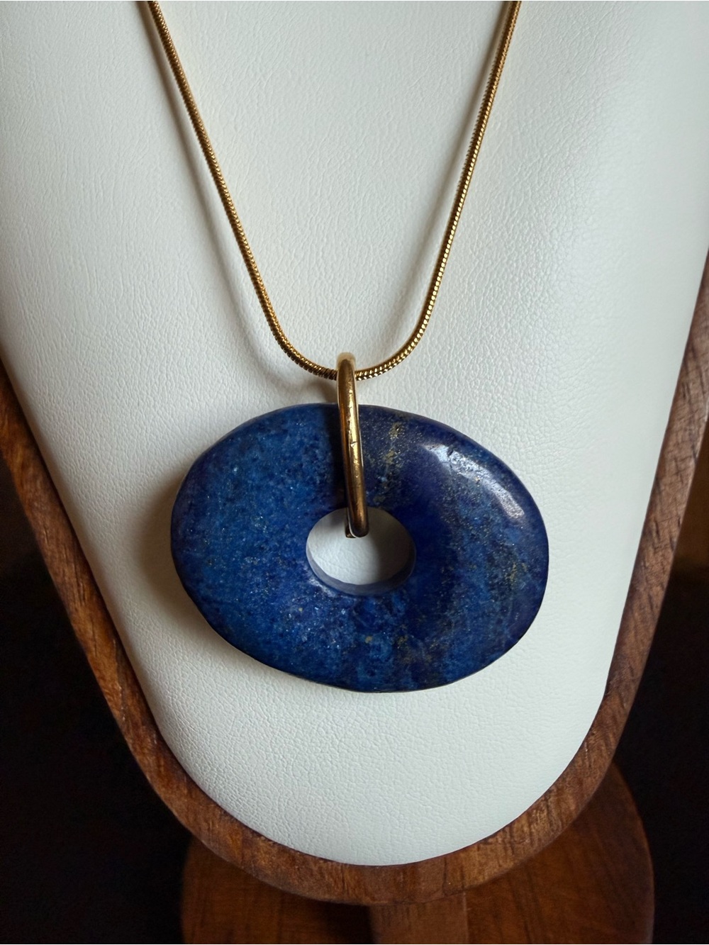 Mayamar Blue Lapis Necklace with Gold Snake Chain - Picture 2 of 6